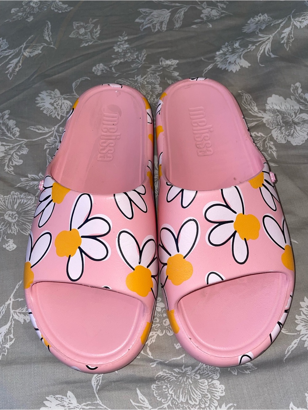 Melissa Pink Daisy Slide Sandals with Yellow Centers